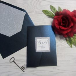 Navy Blue Pocketfold Wedding Invitation with Inserts Printable