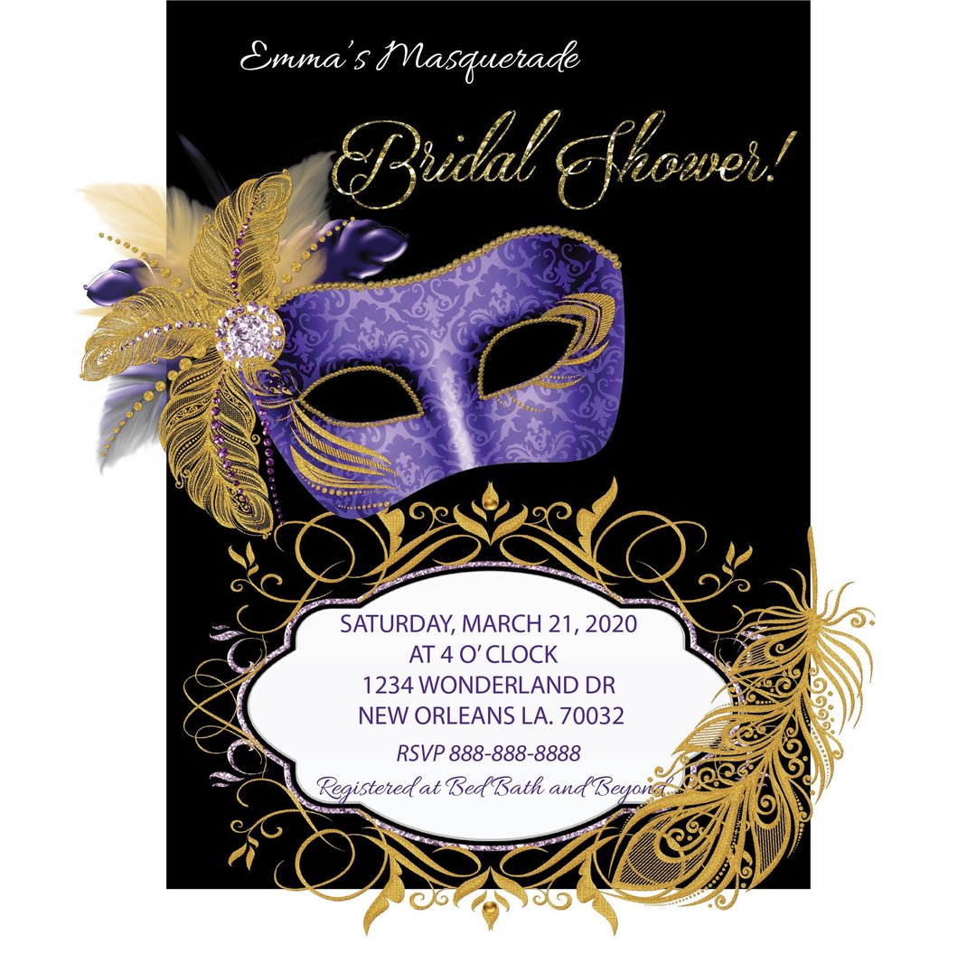 Mardi Gras Bridal Shower Invitation | Birthday Invitation ...