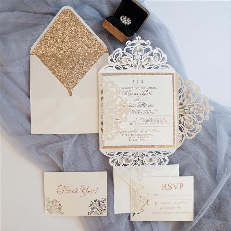 1/10/30/50 Love Heart Laser Cut Wedding Invitations Pearl Card Insert Envelope 