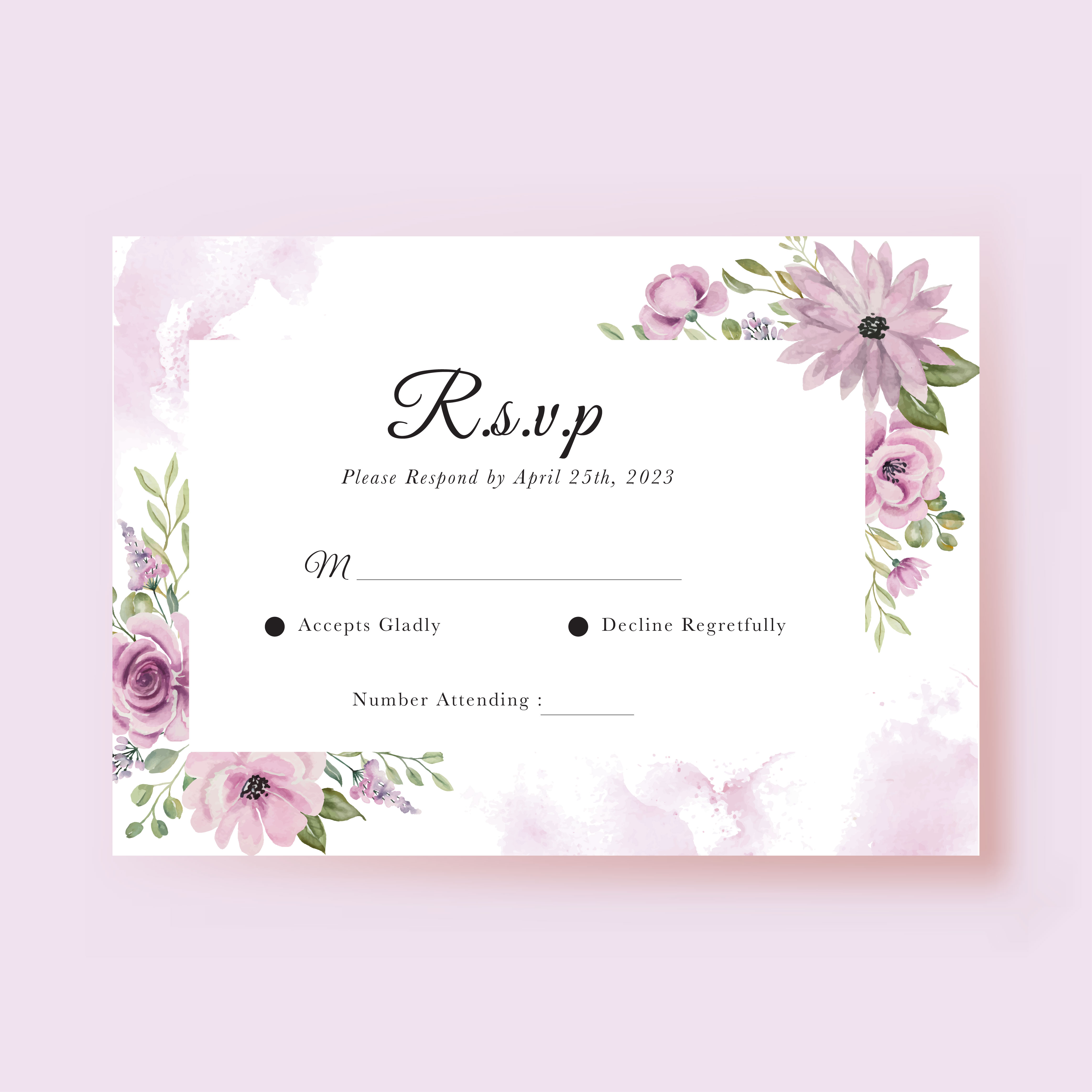 Flower Purple Watercolor Wedding RSVP Card template